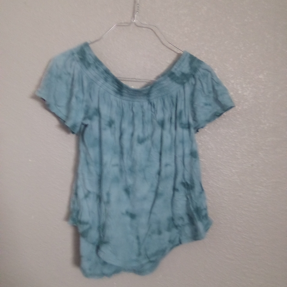 Express Blue Ruffled Short Sleeve Blouse ( Bag W )